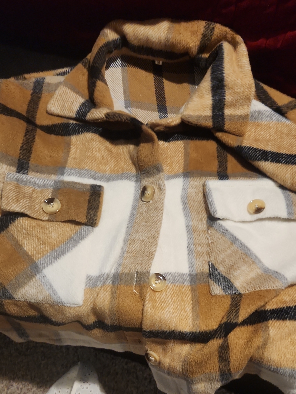 Plaid Button-Up Shacket in Mustard and White